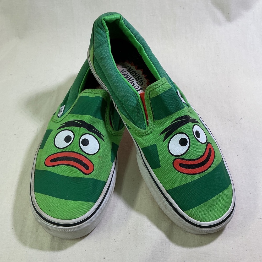 Vans Classic Slip-On Yo Gabba Gabba Brobee Green Striped Mens 7.5 Womens 9